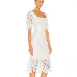 BB Dakota Did It My Way White Floral Lace Puff Sleeve Midi Dress